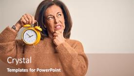  Presentation with clasic - PPT layouts enhanced with middle-age-brunette-woman-holding background and a red colored foreground