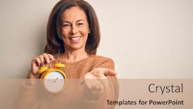  Presentation with clasic - Amazing presentation having middle-age-brunette-woman-holding backdrop and a coral colored foreground