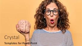  Presentation with mental care - Colorful slide deck enhanced with middle-age-brunette-woman-holding backdrop and a yellow colored foreground