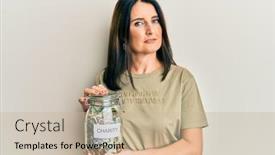  Presentation with charity - Presentation theme consisting of middle-age-brunette-woman-holding background and a soft green colored foreground