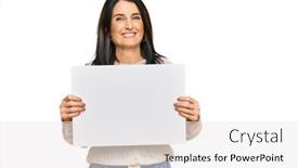  Presentation with confident - Colorful presentation enhanced with middle-age-brunette-woman-holding backdrop and a white colored foreground