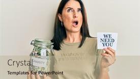  Presentation with charity - Audience pleasing theme consisting of middle-age-brunette-woman-holding backdrop and a mint green colored foreground