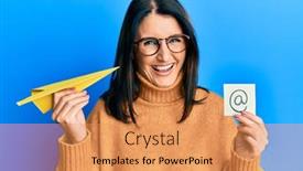  Presentation with email - Slide deck with middle-age-brunette-woman-holding background and a coral colored foreground