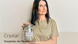  Presentation with charity - Slide deck with middle-age-brunette-woman-holding background and a mint green colored foreground