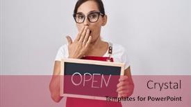  Presentation with mouth - Presentation enhanced with middle-age-brunette-woman-holding background and a red colored foreground