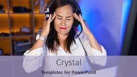  Presentation with video games playing - Presentation theme enhanced with middle-age-brunette-woman-playing background and a light blue colored foreground