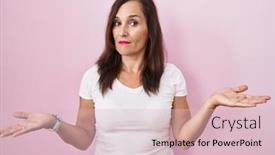  Presentation with idea - Presentation theme consisting of middle-age-brunette-woman-standing background and a lemonade colored foreground