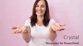  Presentation with acceptance - Presentation enhanced with middle-age-brunette-woman-standing background and a lemonade colored foreground