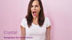  Presentation with business woman standing on maze - PPT layouts having middle-age-brunette-woman-standing background and a lemonade colored foreground