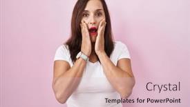  Presentation with pink - Theme consisting of middle-age-brunette-woman-standing background and a  colored foreground