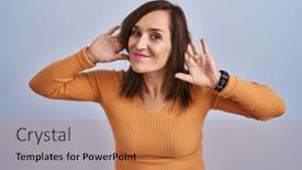 Presentation with deaf - Slides enhanced with middle-age-brunette-woman-standing background and a coral colored foreground
