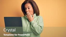  Presentation with shame - PPT theme having middle-age-brunette-woman-using background and a seafoam green colored foreground