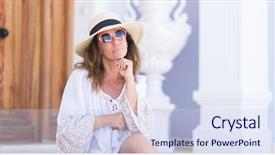  Presentation with idea - Theme having middle age brunette woman wearing background and a  colored foreground