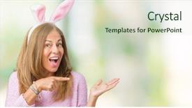  Presentation with rabbit - Cool new theme with middle age brunette woman wearing backdrop and a soft green colored foreground