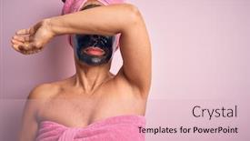  Presentation with pink beauty - PPT theme enhanced with middle-age-brunette-woman-wearing background and a lemonade colored foreground