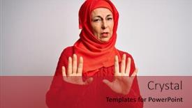  Presentation with forbidden - PPT layouts enhanced with middle-age-brunette-woman-wearing background and a crimson colored foreground