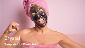  Presentation with pink beauty - Presentation theme having middle-age-brunette-woman-wearing background and a coral colored foreground