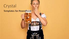  Presentation with oktoberfest - PPT theme having middle-age-brunette-woman-wearing background and a yellow colored foreground