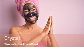  Presentation with pink beauty - Beautiful presentation theme featuring middle-age-brunette-woman-wearing backdrop and a coral colored foreground