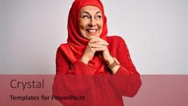  Presentation with woman muslim - Cool new presentation with middle-age-brunette-woman-wearing backdrop and a  colored foreground