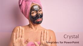  Presentation with forbidden - Cool new PPT theme with middle-age-brunette-woman-wearing backdrop and a coral colored foreground