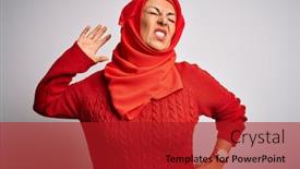  Presentation with woman muslim - Amazing PPT layouts having middle-age-brunette-woman-wearing backdrop and a crimson colored foreground