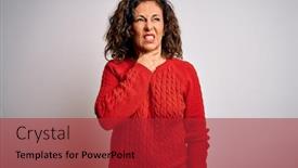 Presentation with sore throat - PPT theme consisting of middle-age-brunette-woman-wearing background and a red colored foreground