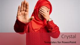  Presentation with hijab - Presentation with middle-age-brunette-woman-wearing background and a crimson colored foreground