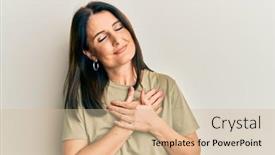  Presentation with chest - Slide deck featuring middle-age-brunette-woman-wearing background and a soft green colored foreground