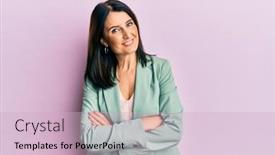  Presentation with clothes - Colorful presentation theme enhanced with middle-age-brunette-woman-wearing backdrop and a lemonade colored foreground