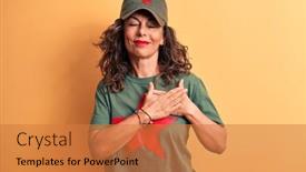  Presentation with communism - Presentation design consisting of middle-age-brunette-woman-wearing background and a coral colored foreground