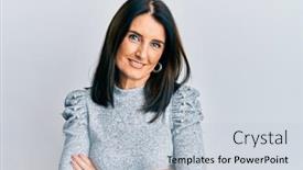  Presentation with clothes - Cool new PPT theme with middle-age-brunette-woman-wearing backdrop and a lemonade colored foreground