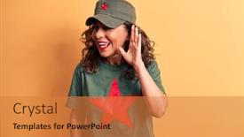  Presentation with star red - Beautiful slides featuring middle-age-brunette-woman-wearing backdrop and a gold colored foreground