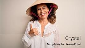  Presentation with hat - Audience pleasing theme consisting of middle-age-brunette-woman-wearing backdrop and a lemonade colored foreground