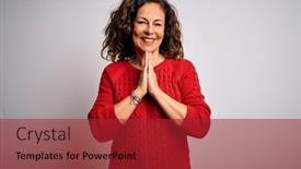  Presentation with praying hands on open bible - Presentation with middle-age-brunette-woman-wearing background and a red colored foreground