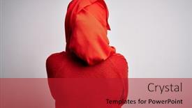  Presentation with woman muslim - Slide deck having middle-age-brunette-woman-wearing background and a crimson colored foreground