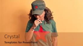  Presentation with red star - Audience pleasing presentation theme consisting of middle-age-brunette-woman-wearing backdrop and a red colored foreground