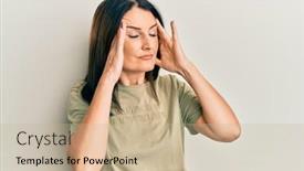  Presentation with migraine - Audience pleasing PPT theme consisting of middle-age-brunette-woman-wearing backdrop and a mint green colored foreground