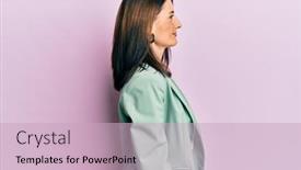  Presentation with wearing a surgical face mask - Colorful slide deck enhanced with middle-age-brunette-woman-wearing backdrop and a  colored foreground