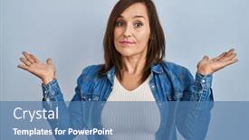  Presentation with denim - Slide deck enhanced with middle-age-brunette-woman-wearing background and a  colored foreground
