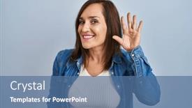  Presentation with denim - Slide deck with middle-age-brunette-woman-wearing background and a ocean colored foreground