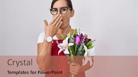  Presentation with sleepiness - PPT layouts consisting of middle-age-brunette-woman-wearing background and a coral colored foreground