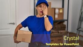  Presentation with face pain - Presentation with middle-age-brunette-woman-working background and a  colored foreground