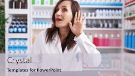  Presentation with hearing - Slide deck consisting of middle-age-brunette-woman-working background and a  colored foreground