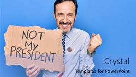  Presentation with president - PPT theme enhanced with middle-age-business-man-asking background and a light blue colored foreground