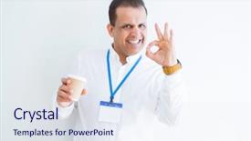  Presentation with business card - Slide set featuring middle age business man wearing background and a sky blue colored foreground