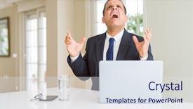  Presentation with working - Cool new presentation theme with middle age business man working backdrop and a sky blue colored foreground