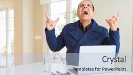  Presentation with working - Presentation featuring middle age business man working background and a  colored foreground