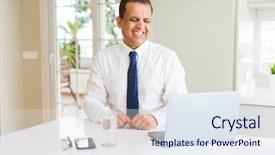  Presentation with working - Slide deck featuring middle age business man working background and a  colored foreground