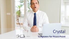  Presentation with working - Slide set featuring middle age business man working background and a  colored foreground